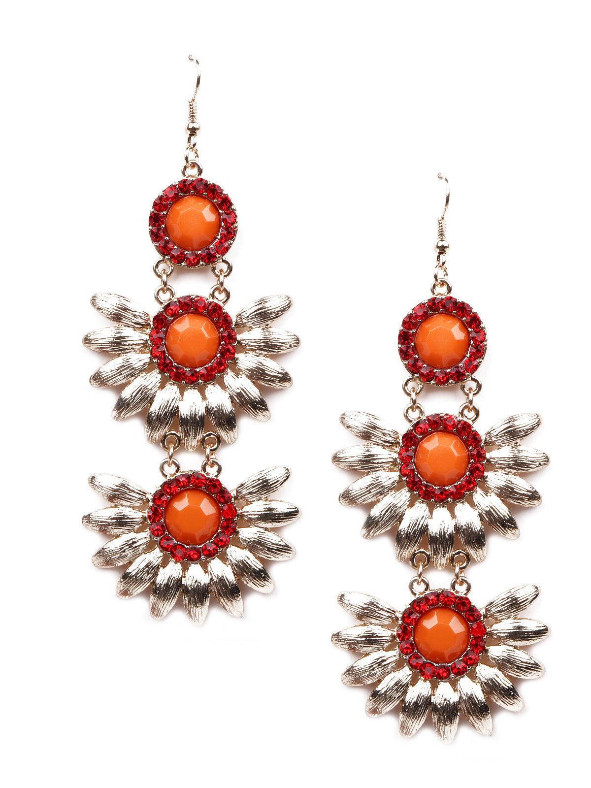 Vibrant orange floral earrings - Odette