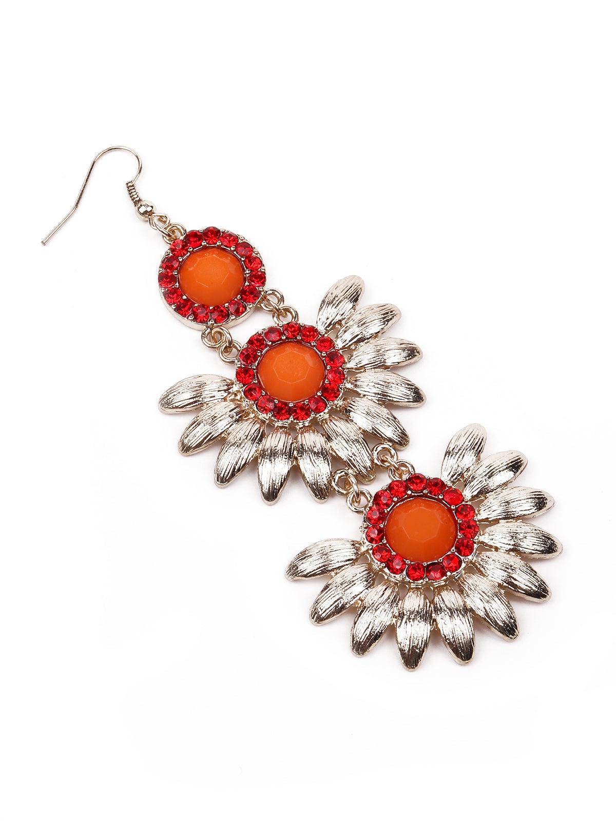 Vibrant orange floral earrings - Odette