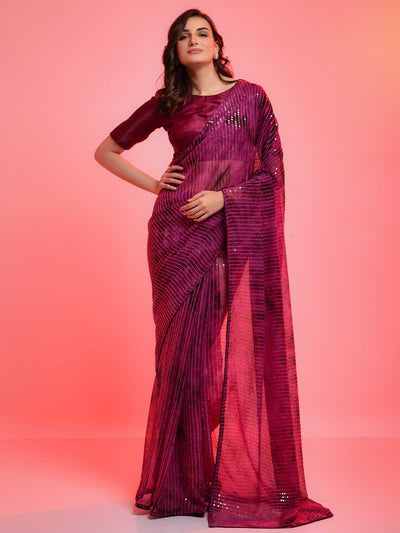 Voilet Chiffon With Sequence Work Sequence Saree - Odette