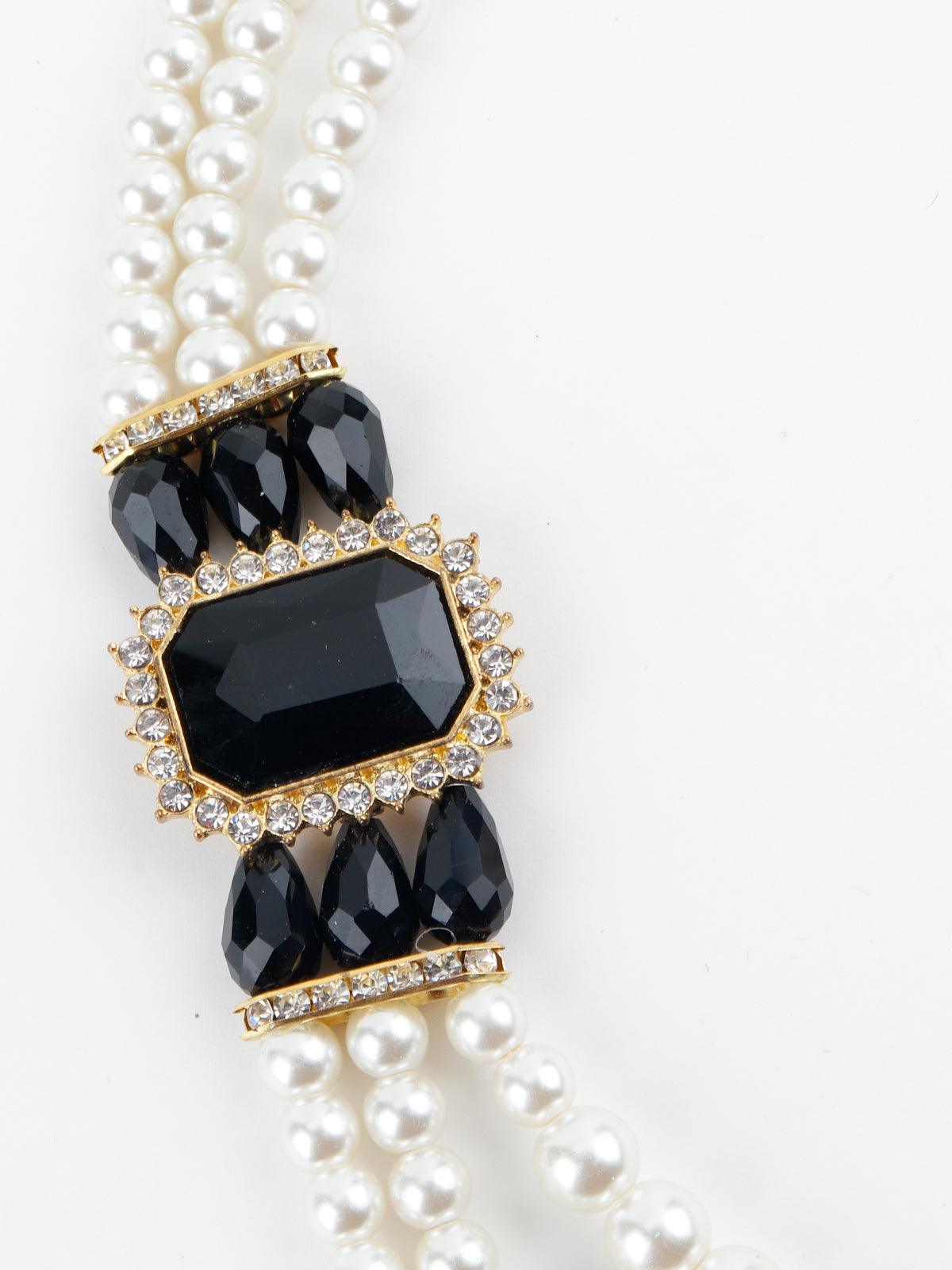 White and Black Pearl Beaded 3 Layered Necklace - Odette
