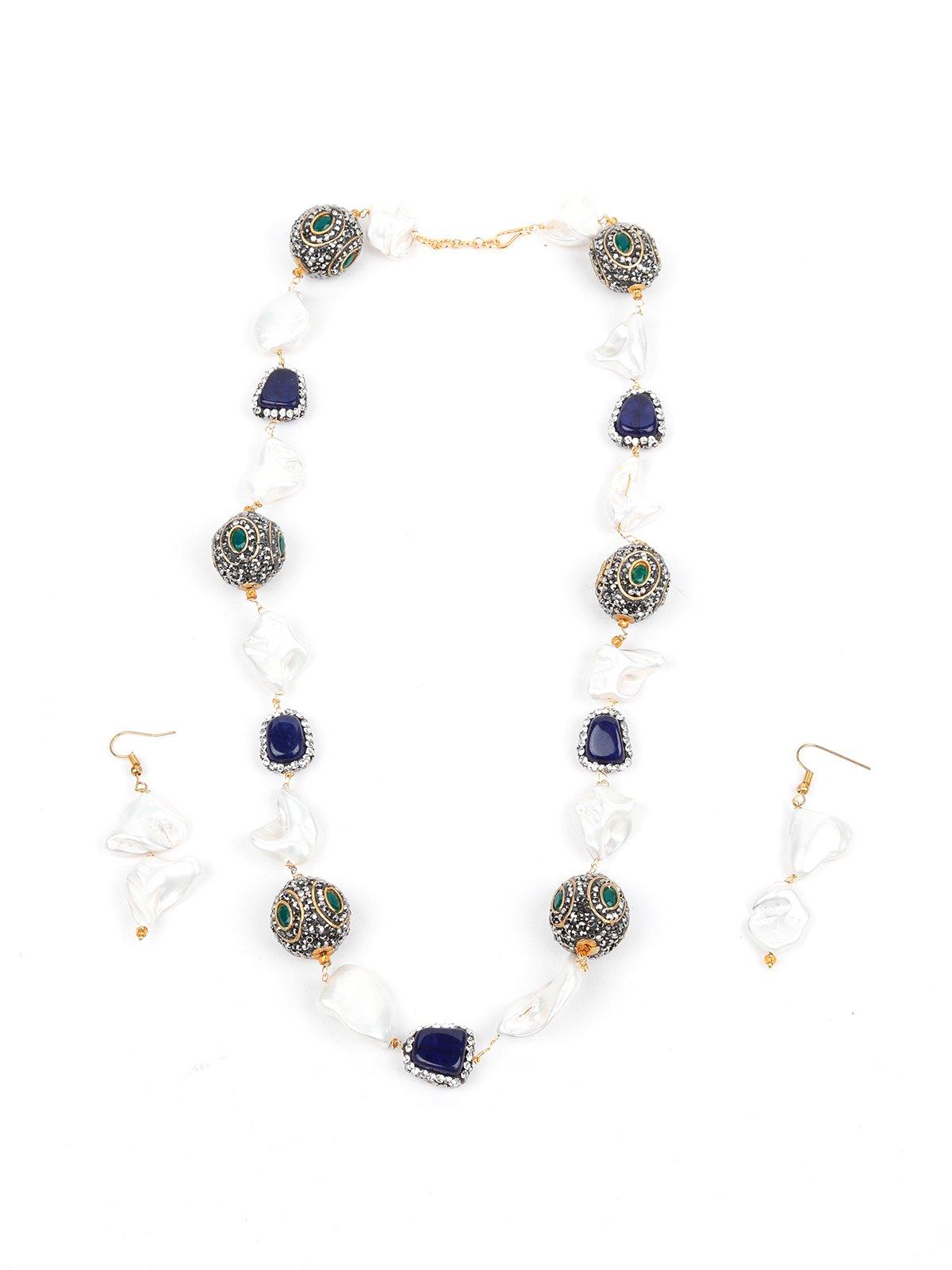 White And Blue Stone Necklace Set - Odette