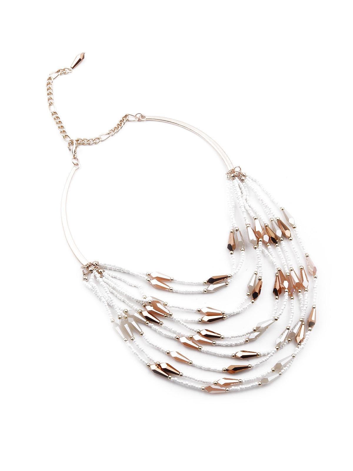 White and gold layered statement necklace - Odette