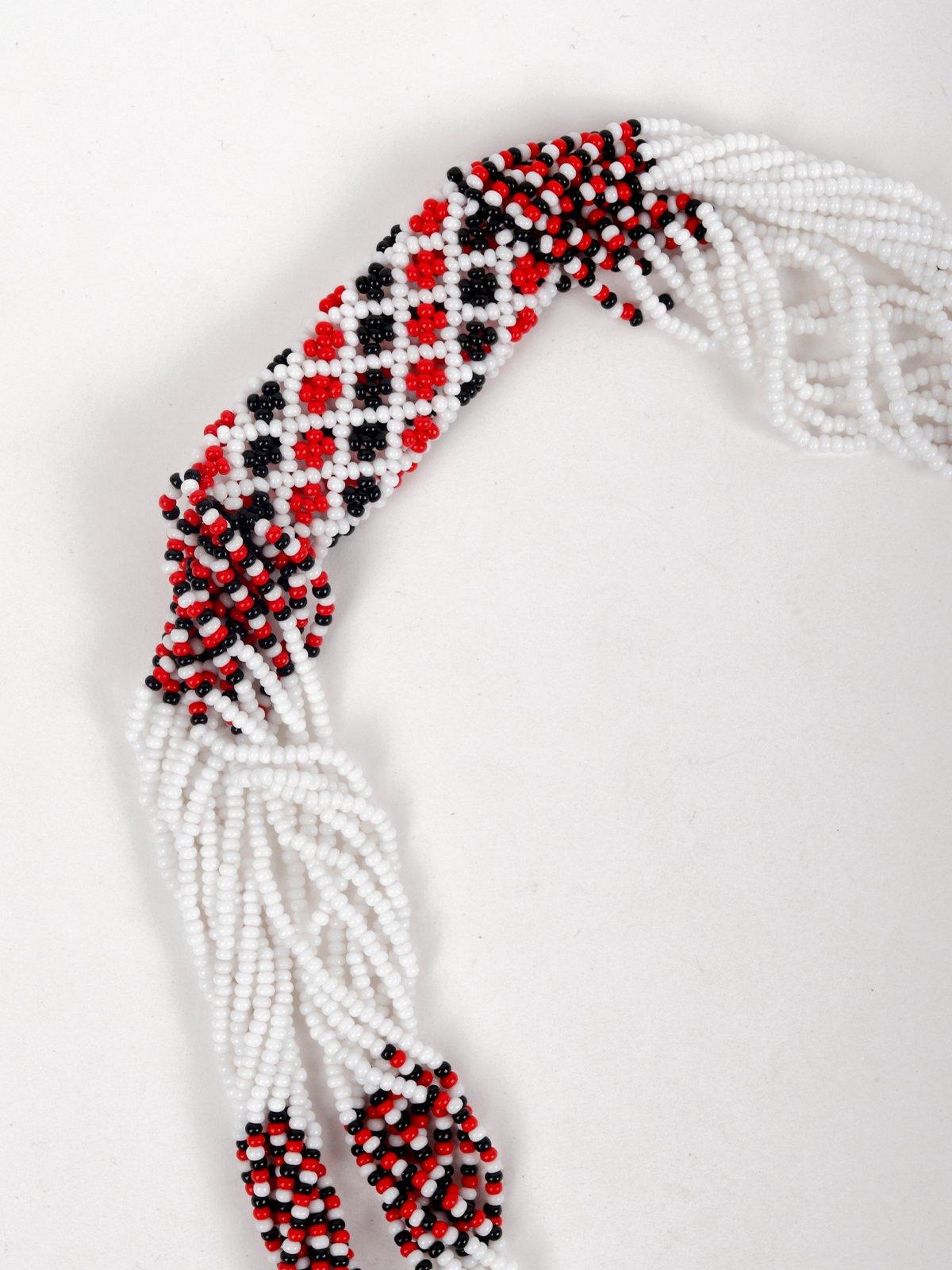 White And Red Beaded Multi-Strand Necklace Set With Earrings - Odette