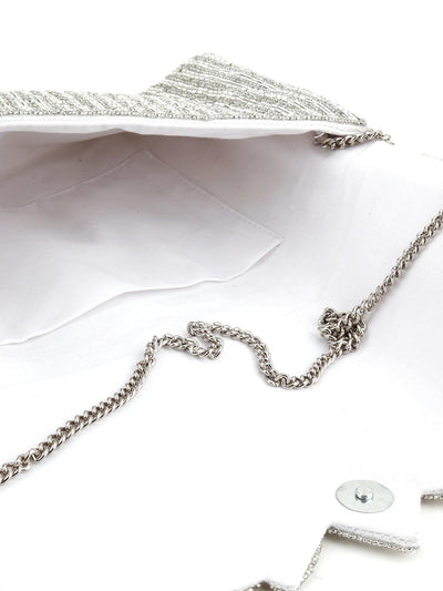 White Beaded Alluring Envelope Clutch - Odette