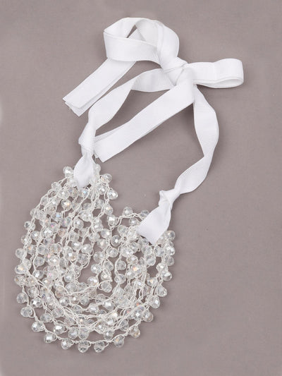 White beaded bow tie statement necklace - Odette