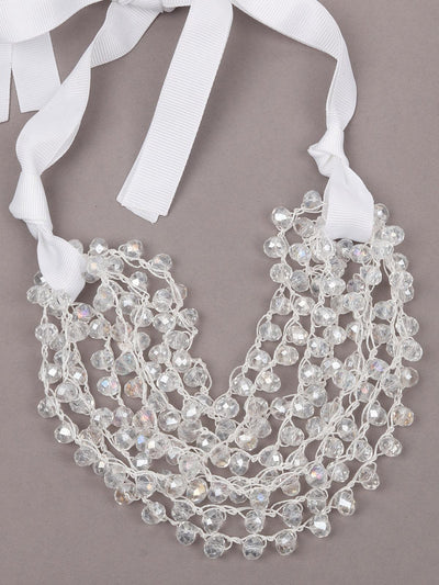 White beaded bow tie statement necklace - Odette