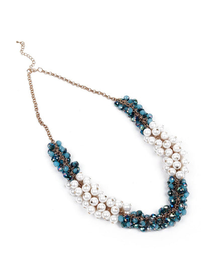 White Beaded Clustered Statement Necklace - Odette
