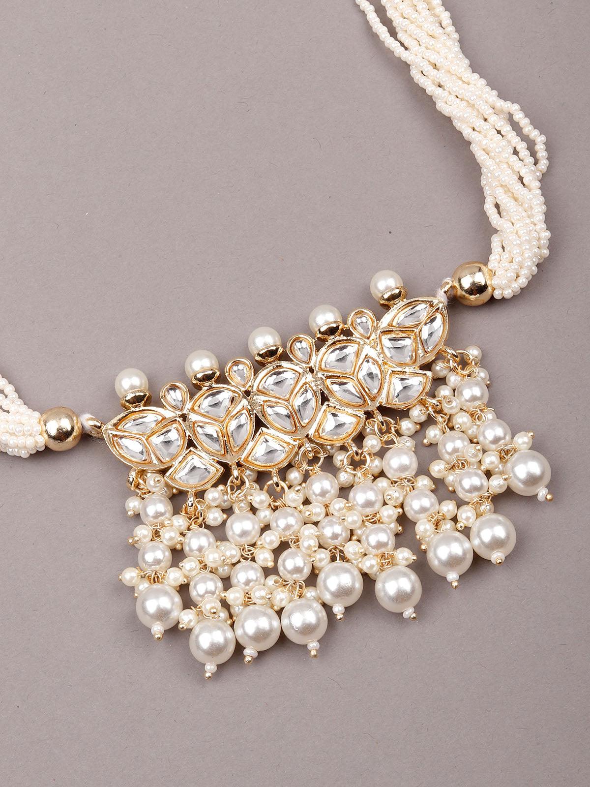 White beaded gorgeous long necklace set - Odette