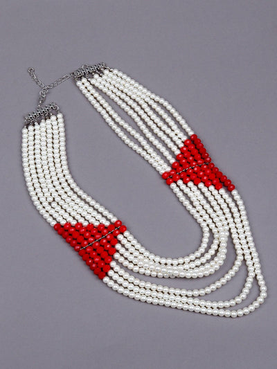 White Beaded Necklace With A Colour Pop - Odette