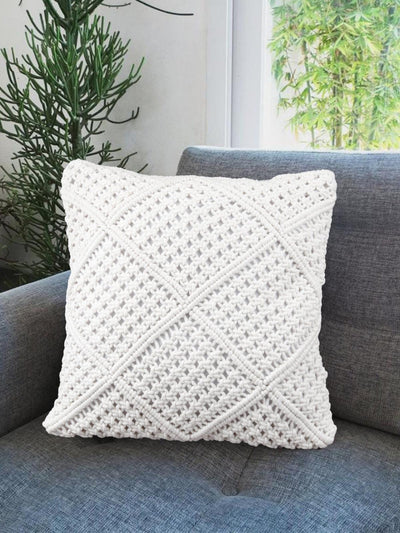 White Boho Crochet Cushion Cover - Odette