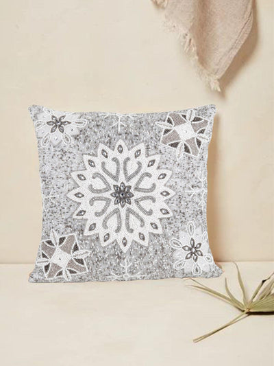 White Boho Embroidered Cushion - Odette