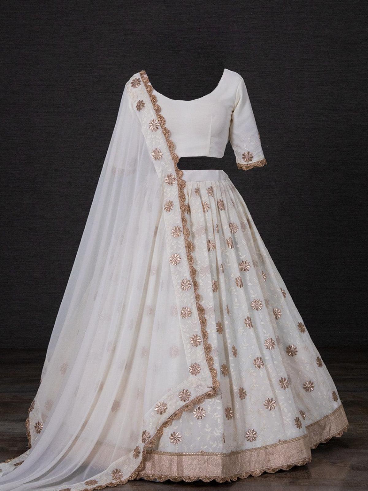 White breezy lehenga crafted with thread embroidery work - Odette