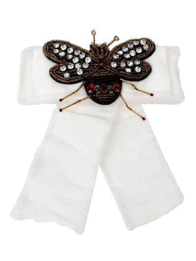 White butterfly beaded brooch - Odette