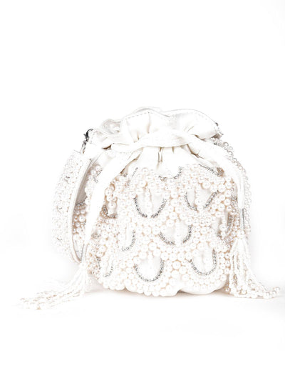 White Classy Pearly Oyster Potli Bag - Odette