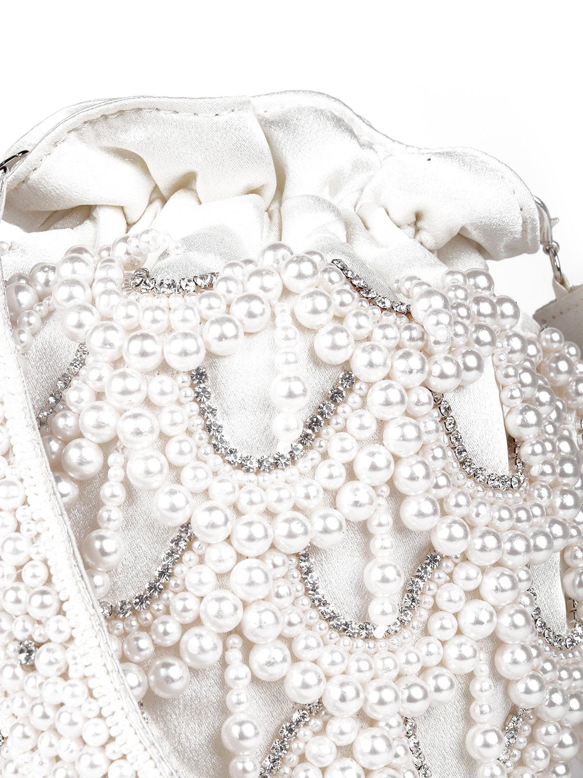 White Classy Pearly Oyster Potli Bag - Odette