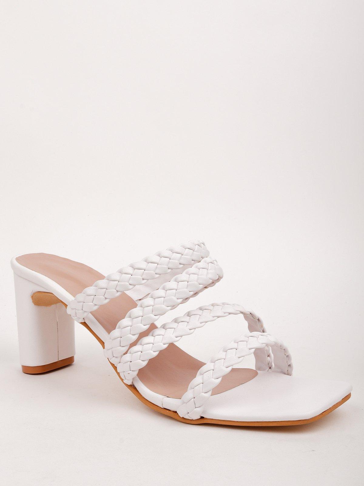 White Double Braided Square Toe Mule Heels - Odette