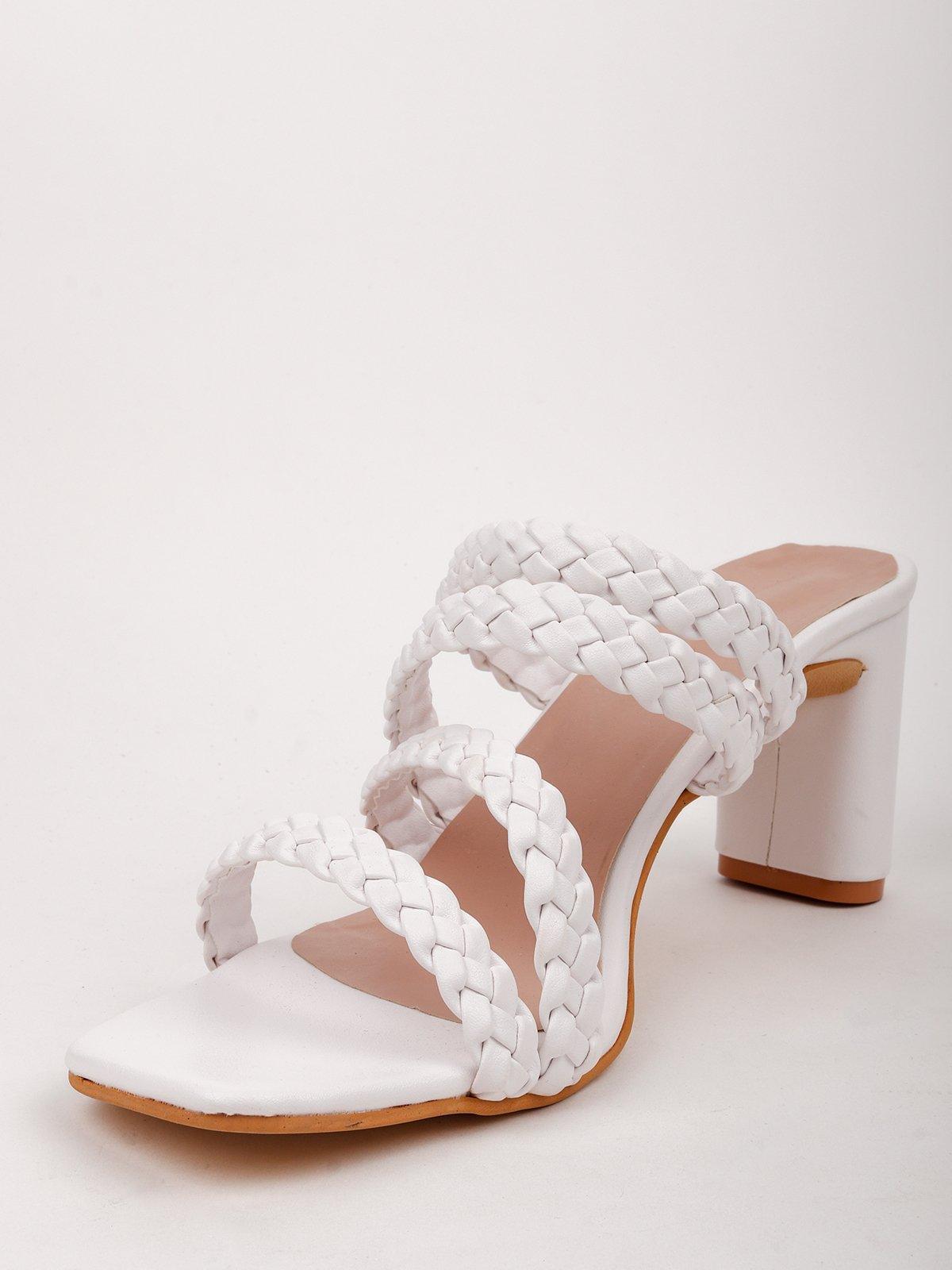 White Double Braided Square Toe Mule Heels - Odette