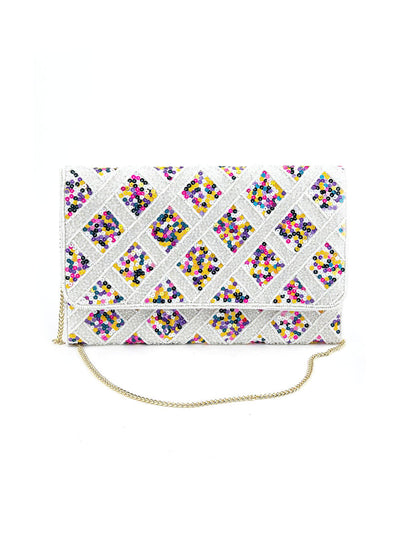 White Embellished Pearly Sequin Clutch - Odette