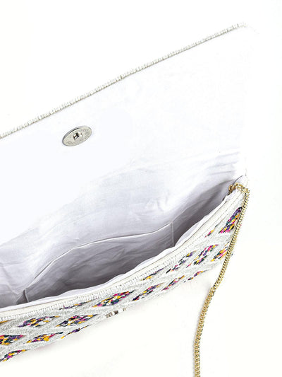 White Embellished Pearly Sequin Clutch - Odette