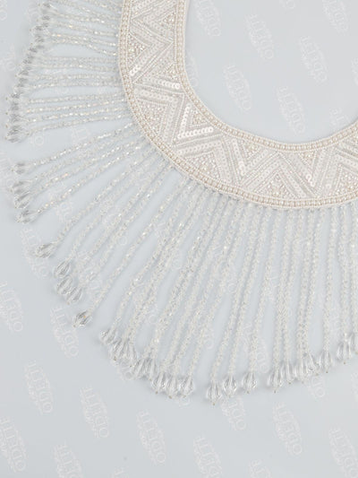 White Embellished Tassel Neckpiece - Odette