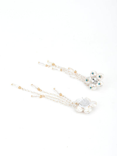 White Floral Beautiful Tassel Earrings - Odette