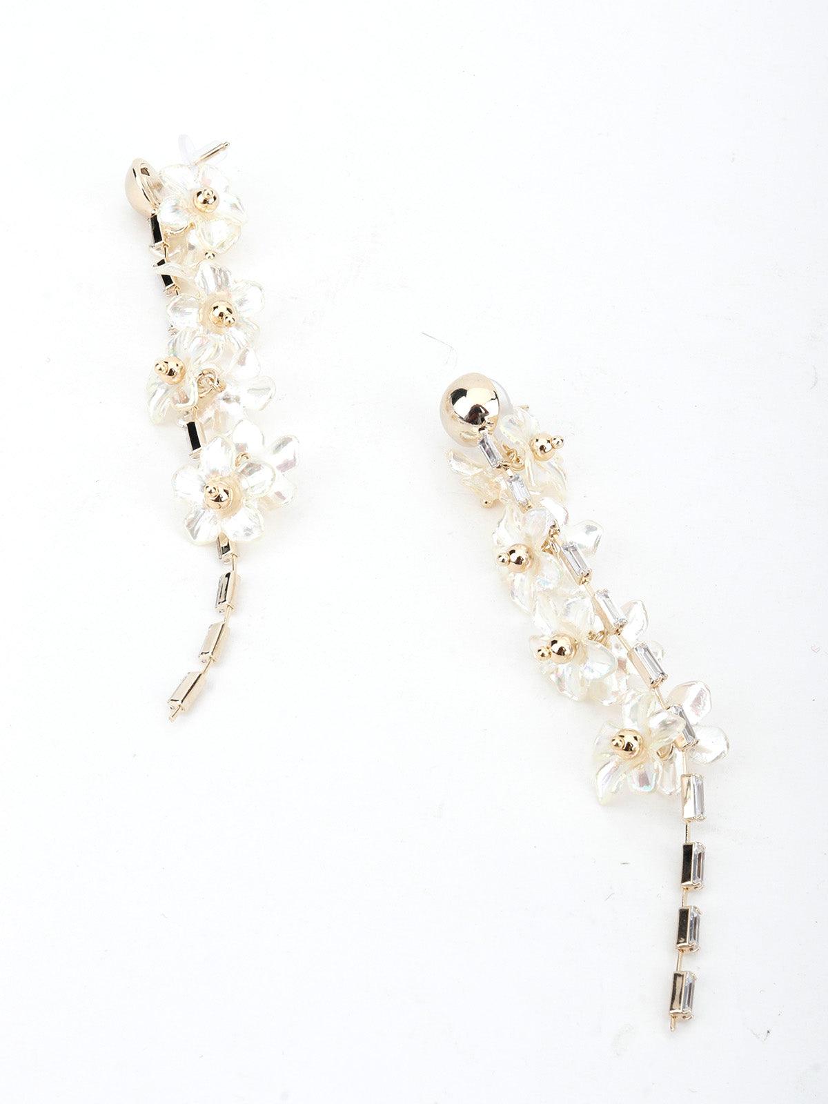 White Floral Tassel Earrings - Odette