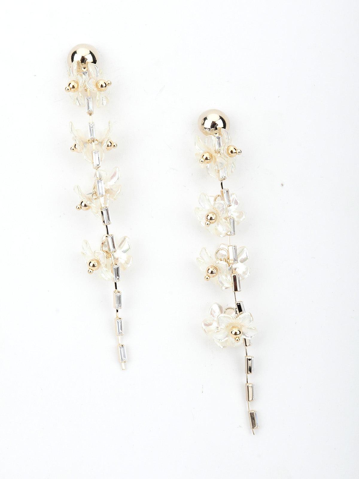 White Floral Tassel Earrings - Odette