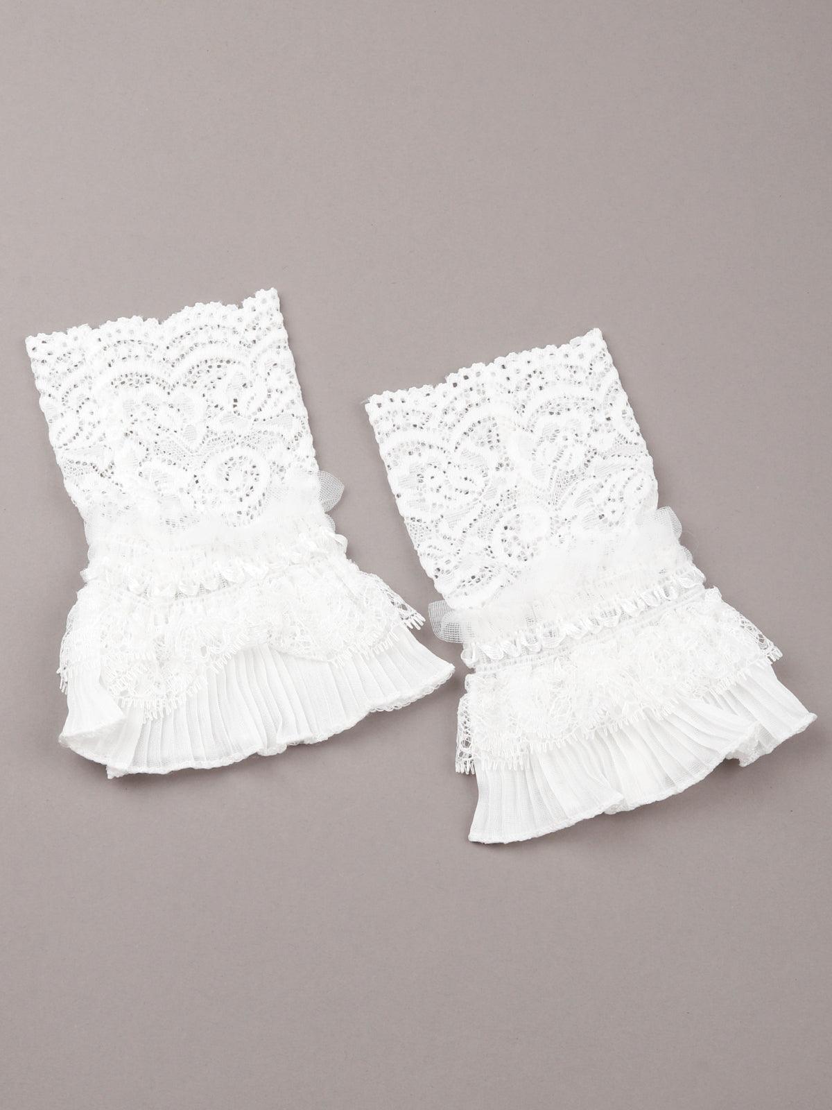 White frills and lace embellished hand gloves for women - Odette