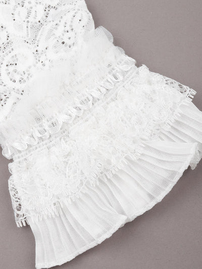 White frills and lace embellished hand gloves for women - Odette