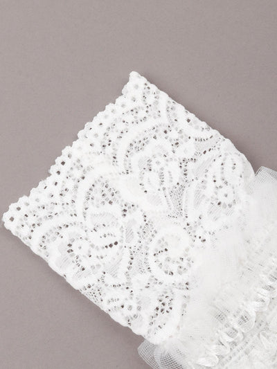 White frills and lace embellished hand gloves for women - Odette