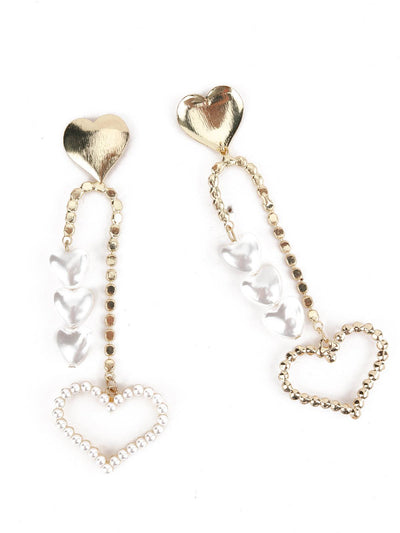 White Gold Tone Heart Shape Dangle Earrings - Odette