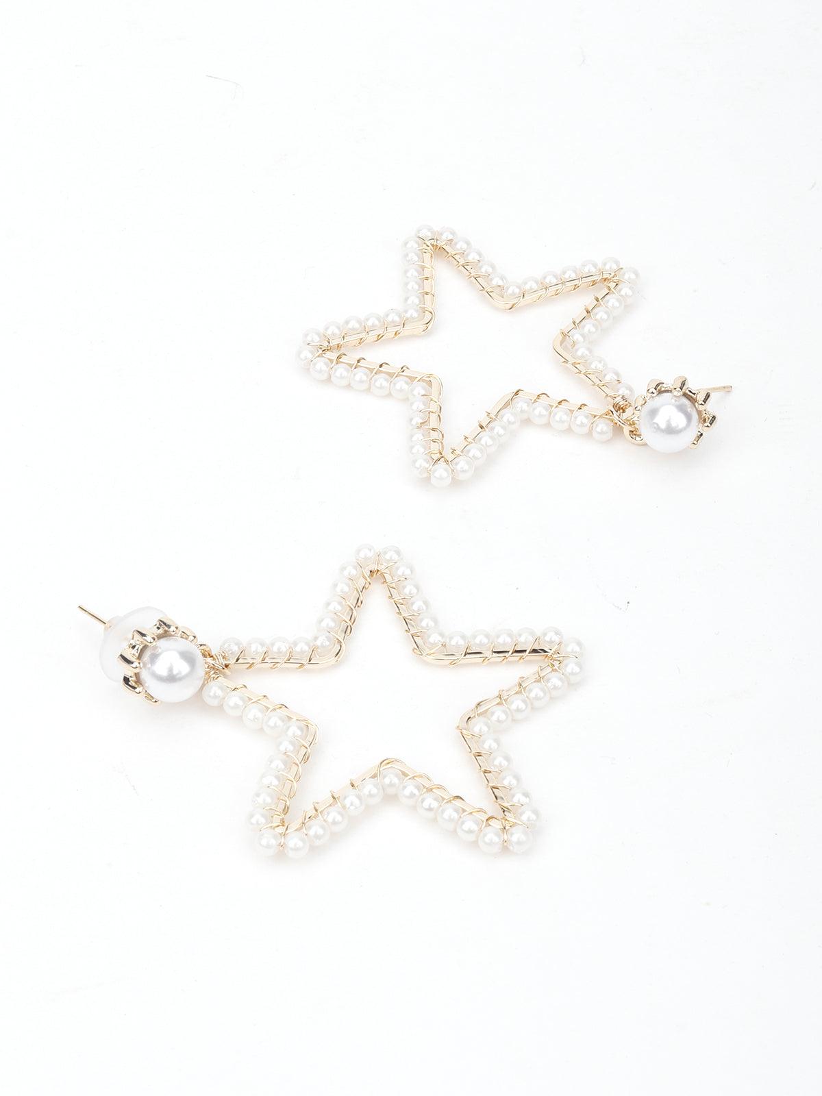 White Gold Tone Star Shape Lovable Dangle Earrings&nbsp; - Odette