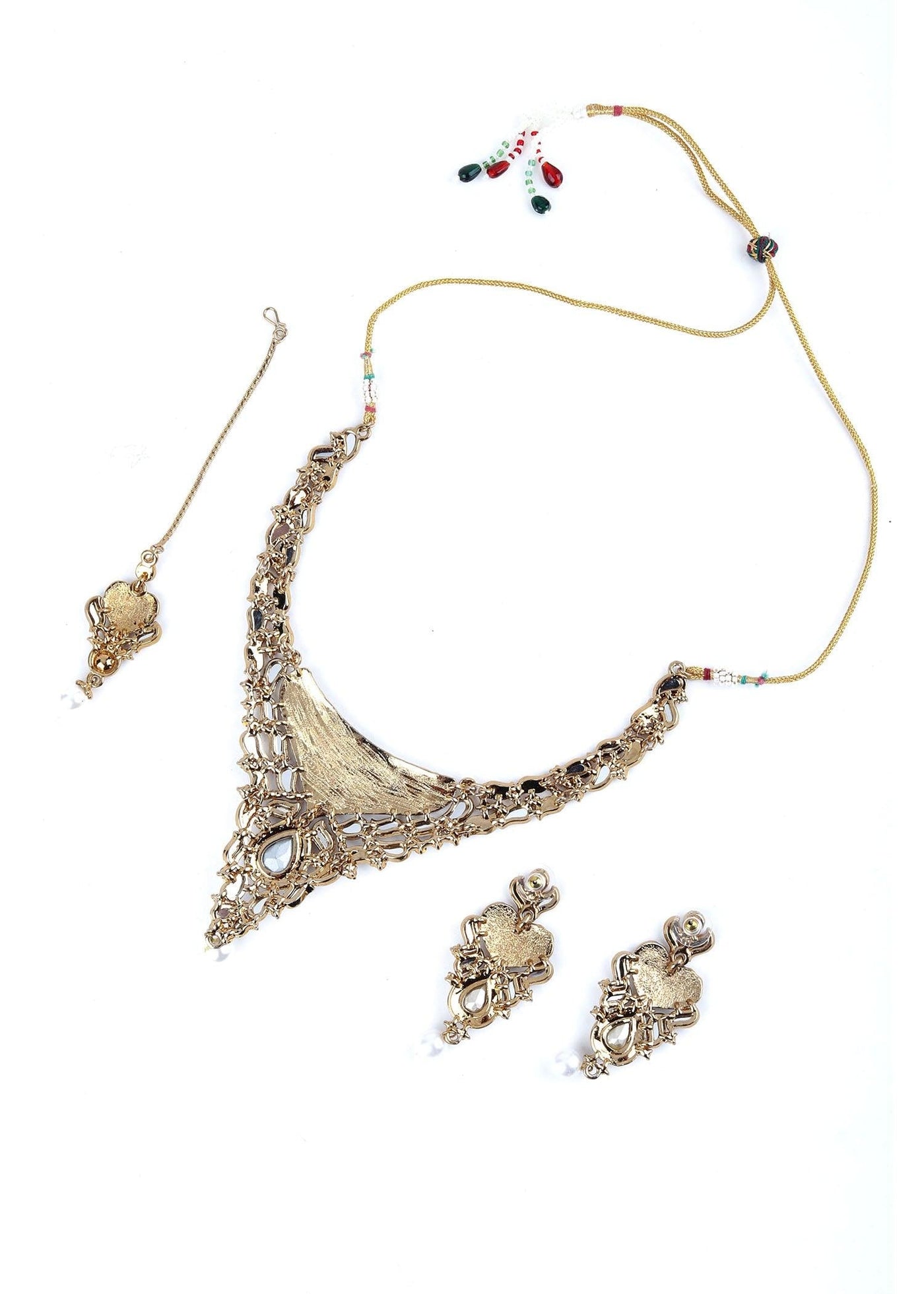 White, Green And Purple Kundan Choker Necklace Set - Odette