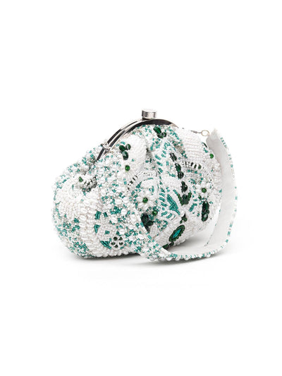 White-Green Embellished Pearl Batuwa - Odette