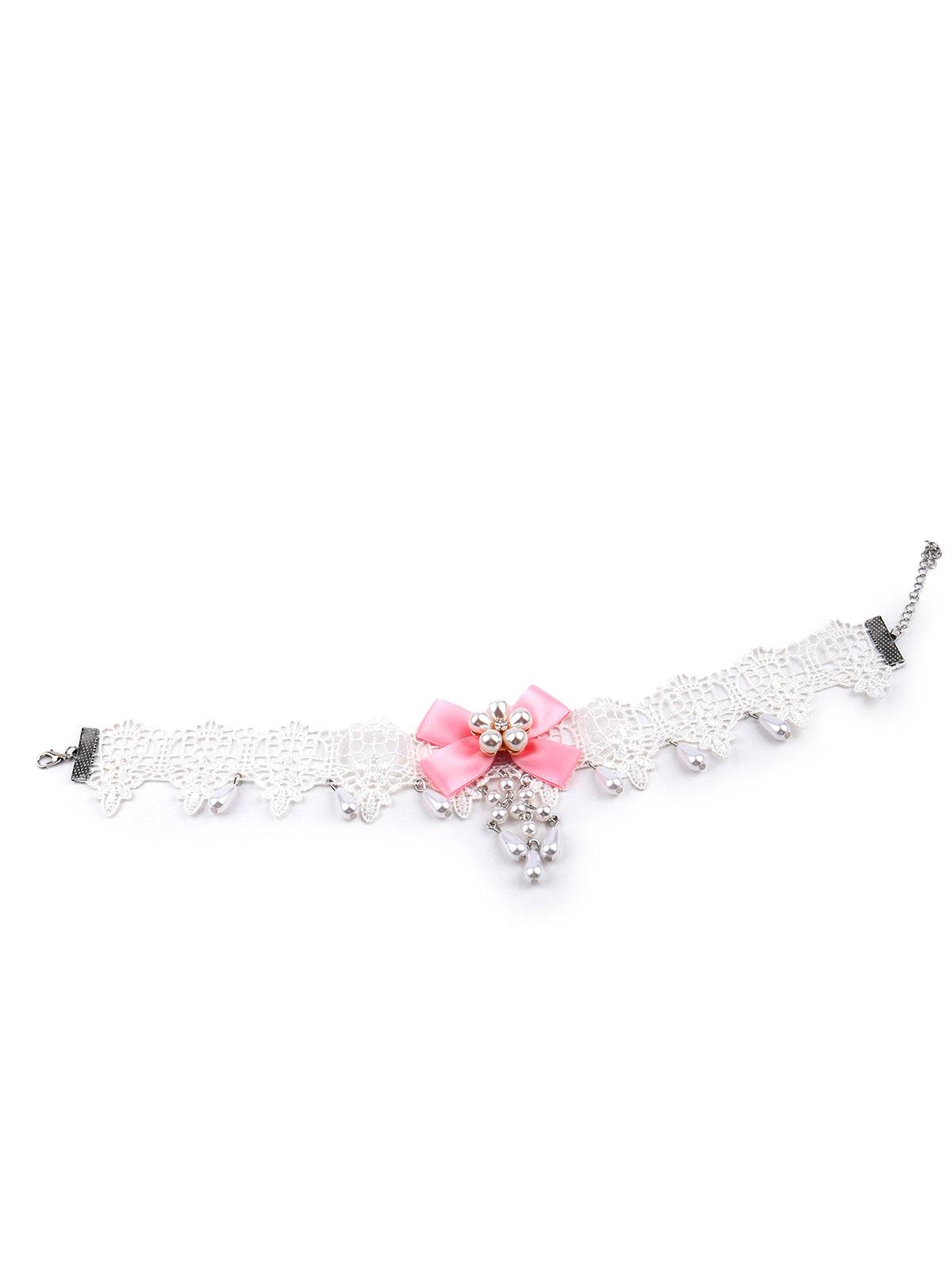 White lace bow-embellished choker necklace - Odette