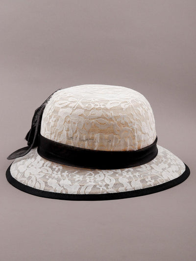 White lace embellished with a gorgeous netted flower hat - Odette