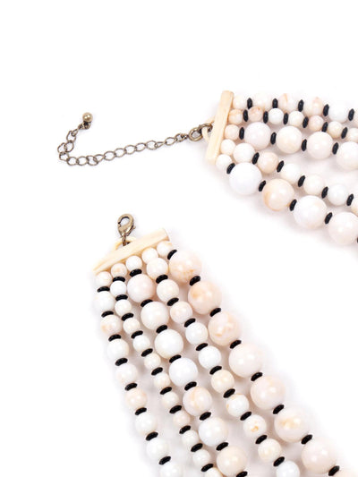 White layered beaded mala necklace - Odette