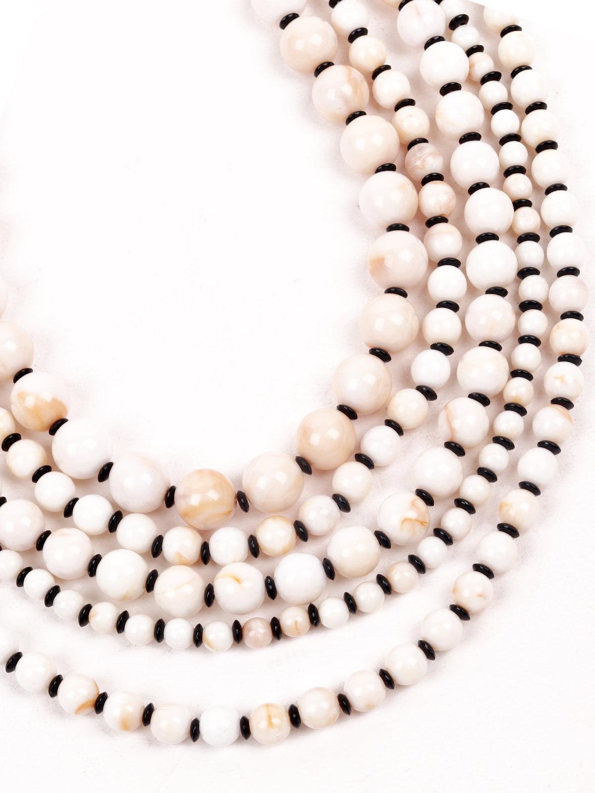 White layered beaded mala necklace - Odette