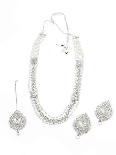 White Long Necklace With Maangtikka Set - Odette