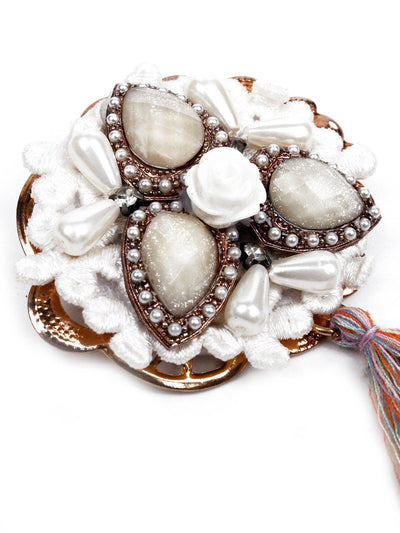 White Moti Embellished Brooch Pin - Odette