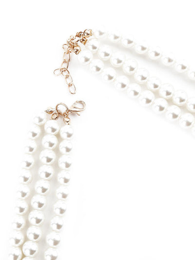 White Pearl Multi String Brooch Necklace - Odette