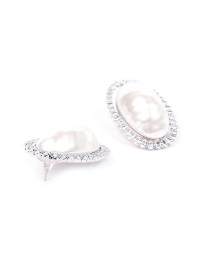 White pearl-studded crystal earrings - Odette