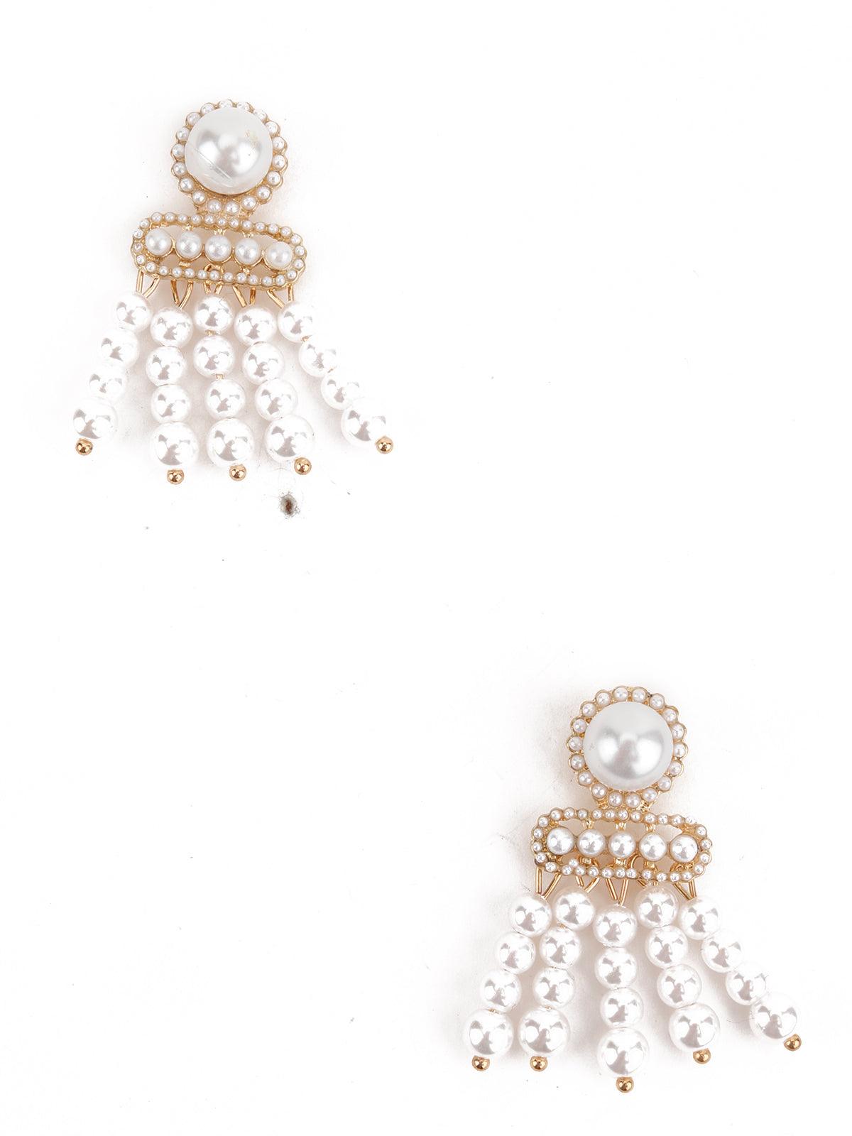 White Pearl Tassel Earrings - Odette