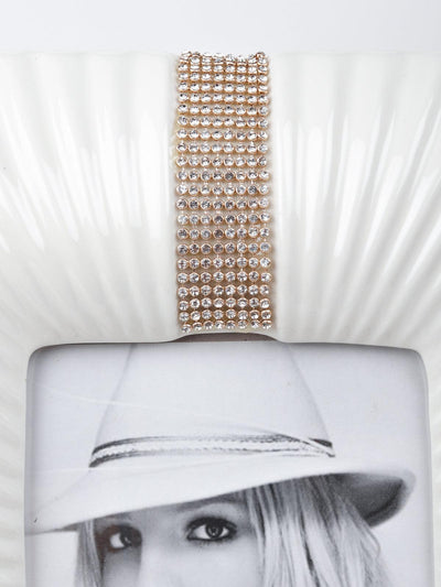 White pleated textured with a studded gold band photo-frame. - Odette