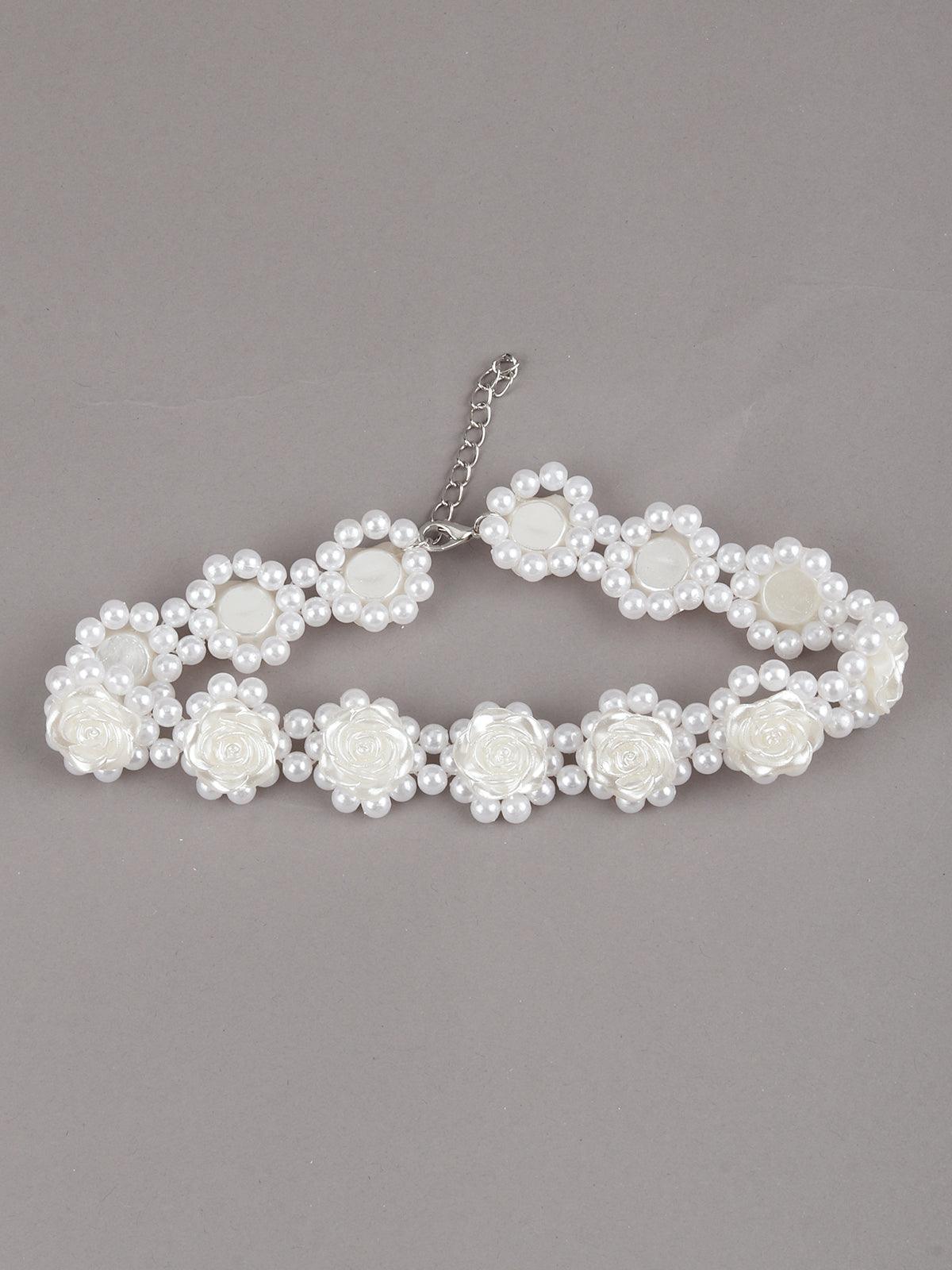 White Roses Pearl Choker Neckpiece - Odette