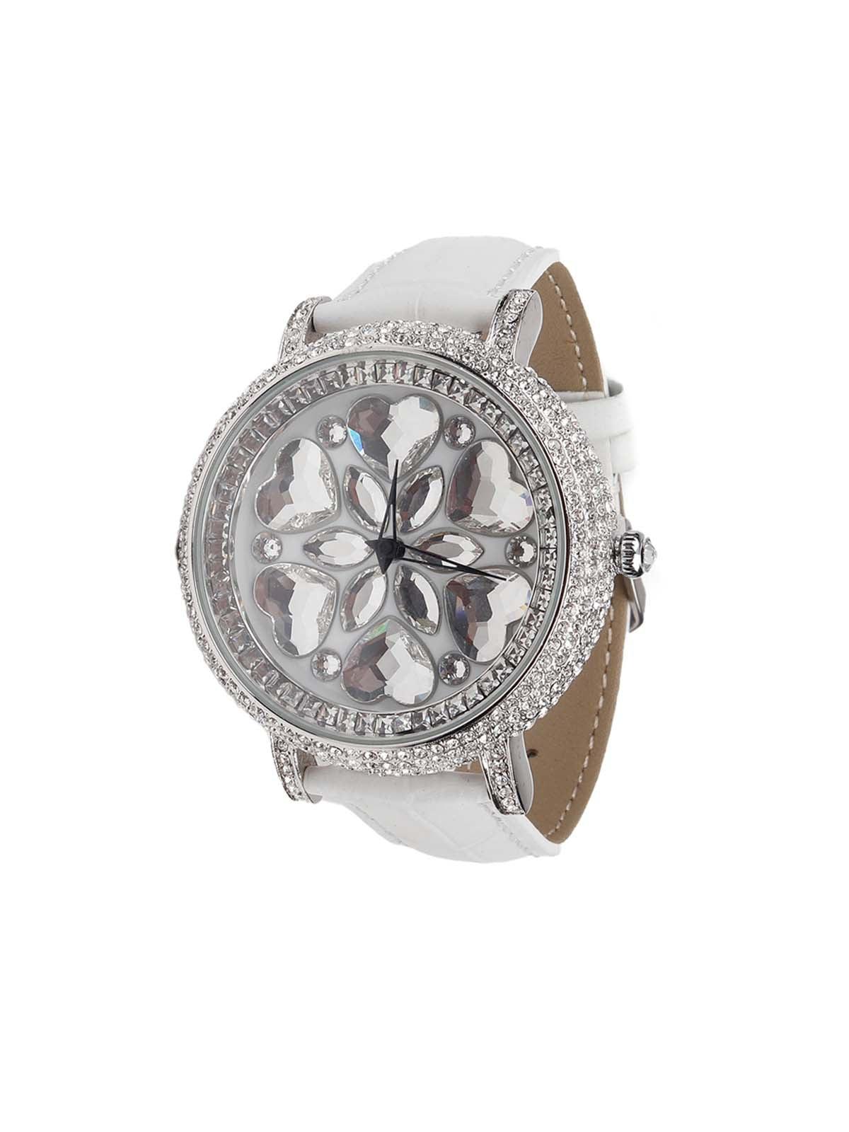 White rounded embellished wristwatch for women - Odette
