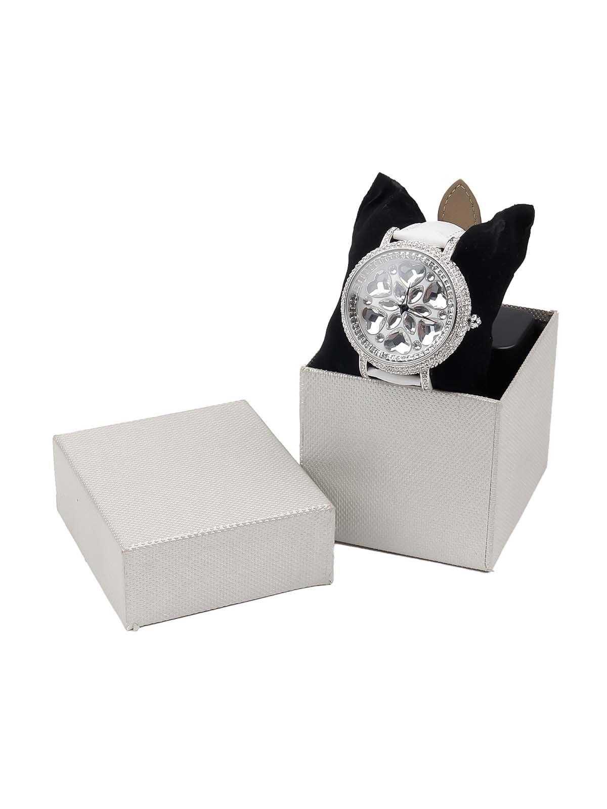 White rounded embellished wristwatch for women - Odette