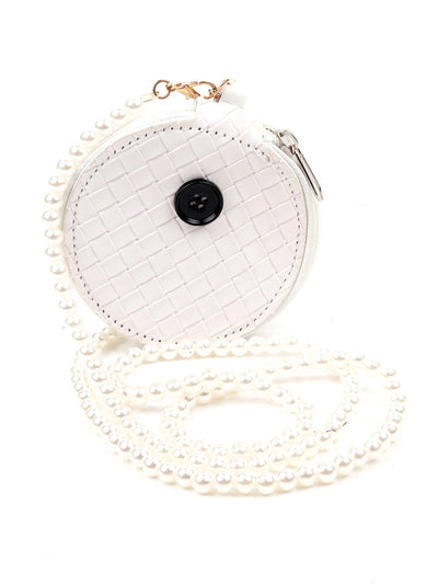 White rounded pearl chain sling bag - Odette
