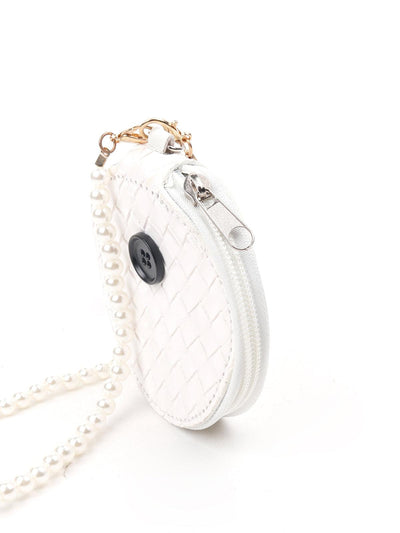 White rounded pearl chain sling bag - Odette