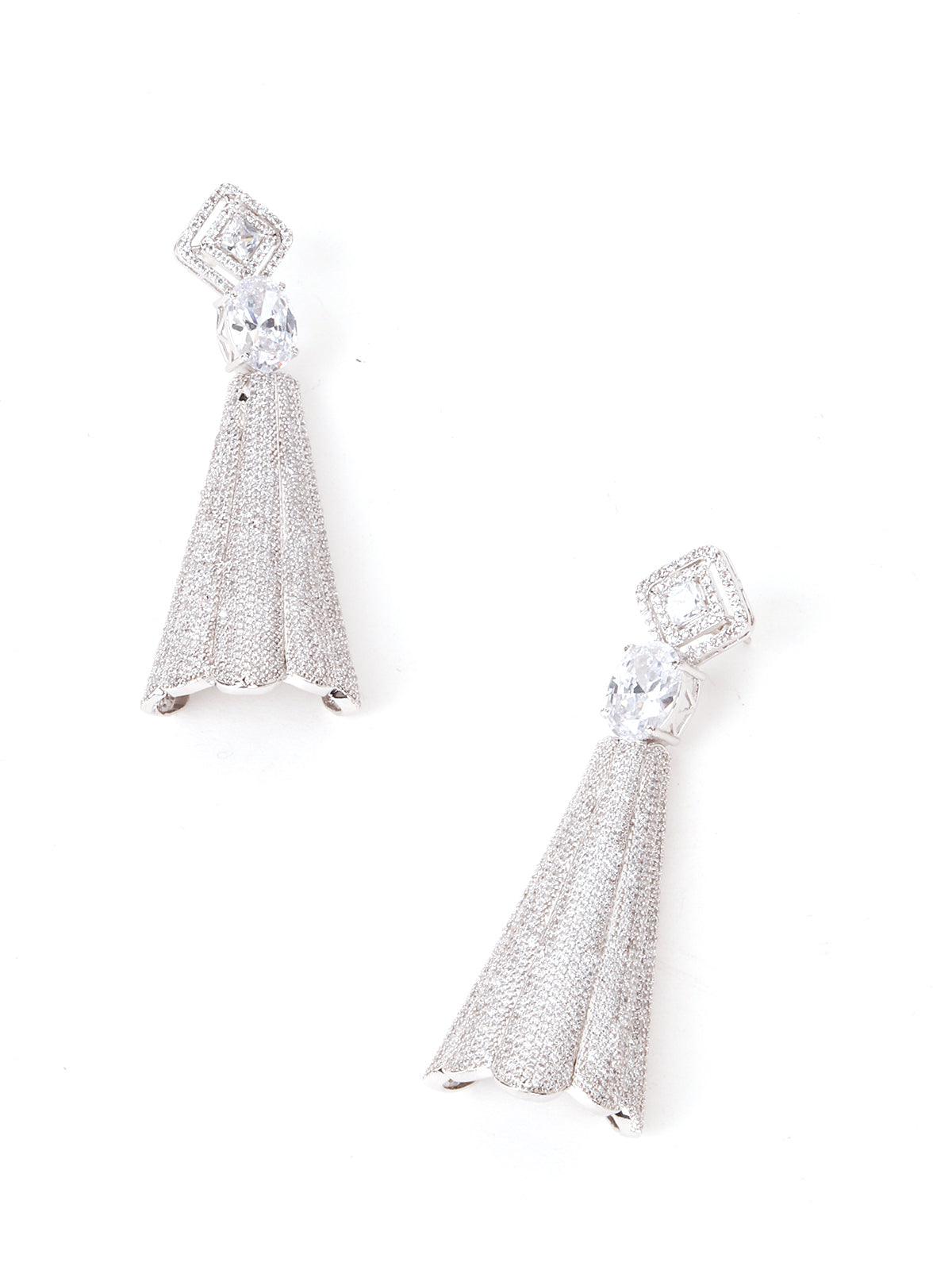 White Shiny Petal Shaped Dangler Earrings - Odette